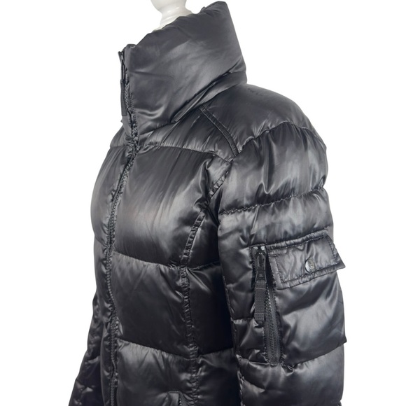 S13 NY Kylie Down Puffer Jacket Women S Black Nylon Coat Cuff Thumbholes No Hood - Picture 6 of 15